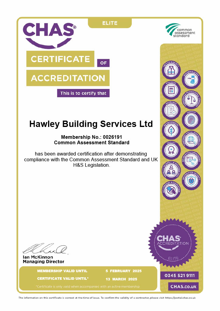 Exciting news! 🎉 Hawley Building Services has officially achieved CHAS Elite Status! 🏆 This further solidifies our commitment to being a trusted business. Huge thanks to Emma , Colleen and Sarah for their invaluable support!  #CHAS #EliteStatus