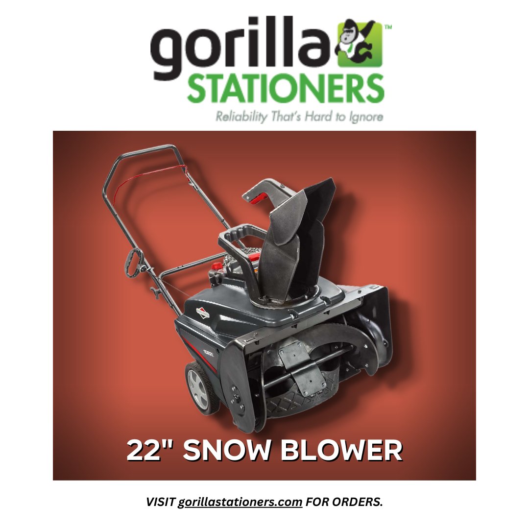 Taking care of the snow on your driveway is big work, but this 22' Snow Blower, compact with enough clearing width, is the perfect machine for helping you take on snow with ease. Check this out: gorillastationers.com/products/22-sg… #GorillaStationers #HardwareSupplies #HardwareProducts