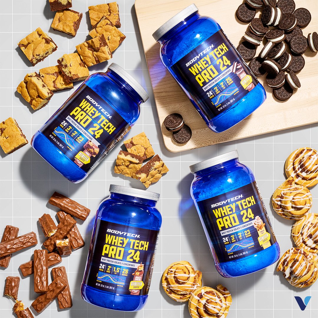 Treat yourself to the new BodyTech Whey Tech Pro 24 Stuffed Series—leveled-up protein flavors loaded with real dessert & cookie pieces. 🤤 Shop every flavor, including limited-edition Brookie, at BOGO 50% off in-store and at bit.ly/4cNt2g5 through 4/28.