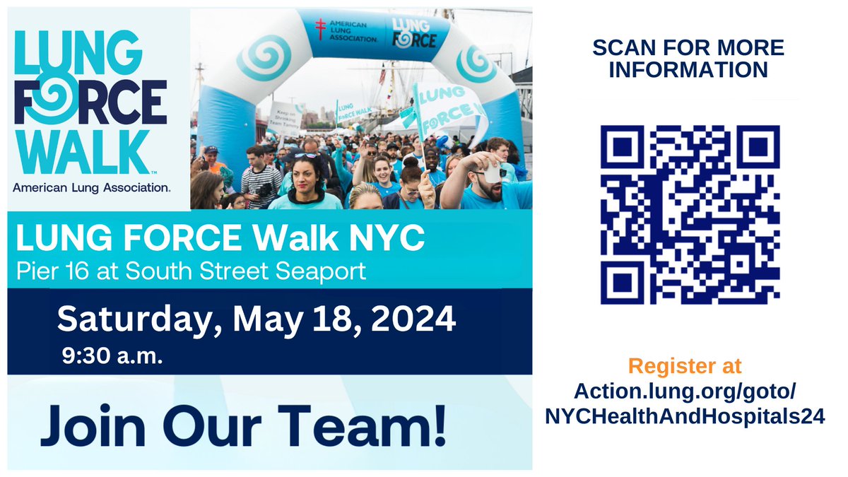 Let's take steps together towards a world with healthier lungs! #JoinOurTeam as we walk in the Lung Force Walk on Saturday, May 18. Register here: bit.ly/3uCyfG5 #JacobiStrong