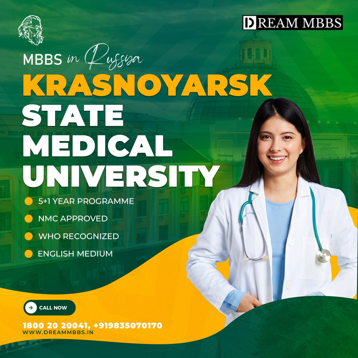 Step into a world of endless possibilities at Krasnoyarsk State Medical University! 
Call us at 18002020041 or +91-9835070170
___
#dreammbbs #studyabroad #drmrinal #studymbbs #students #mbbsstudents #futuredoctors #studentslife #nmcguidelines #governmentuniversities #neet2024