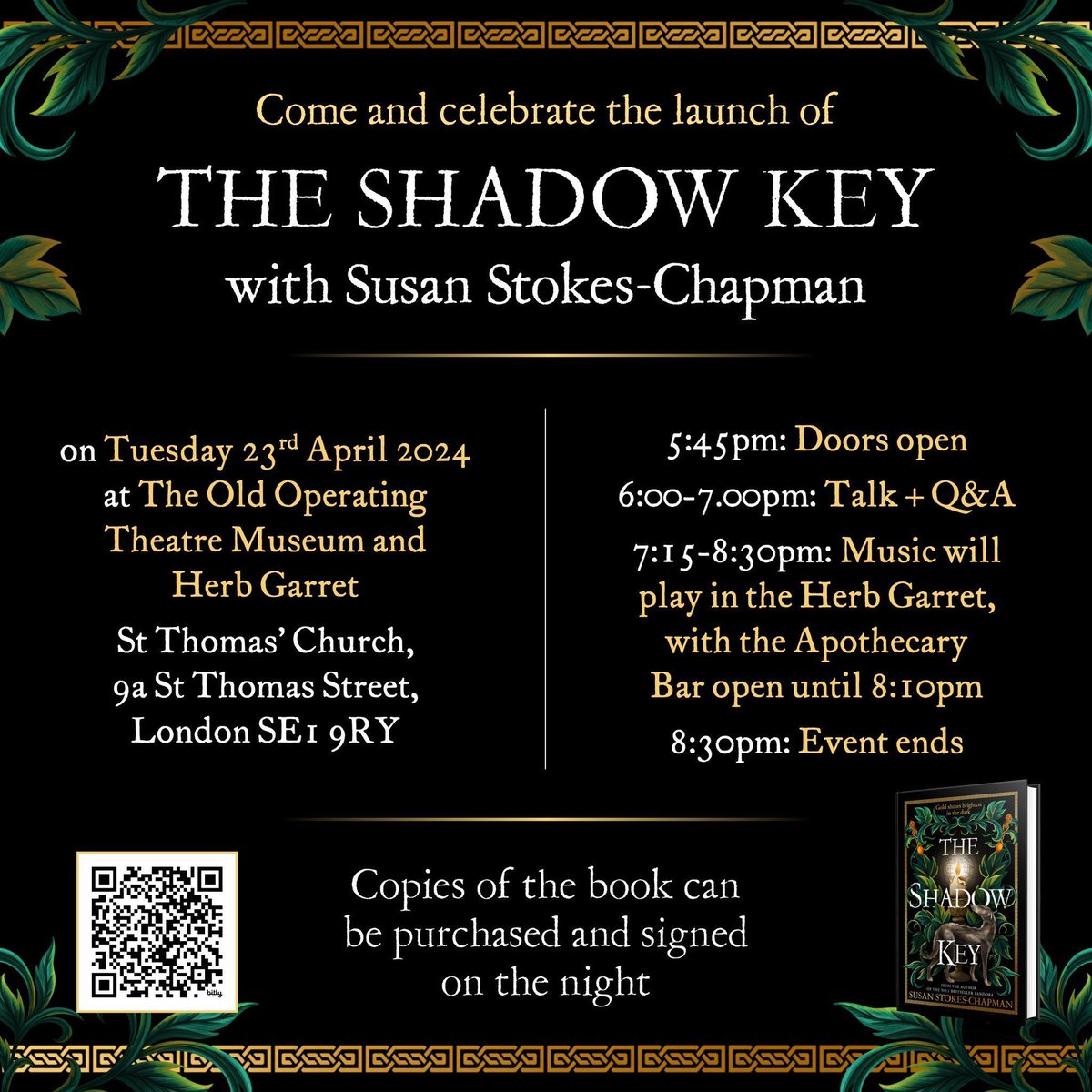 Join us on the 23rd of April for the launch of new novel 'The Shadow Key' by @SStokesChapman! Find out more information and purchase your tickets at the link below: 👉 buff.ly/3Tbeqy3