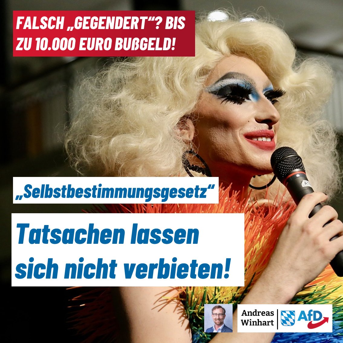 +++Falsch 'gegendert'? Bis zu 10.000 Euro Bußgeld!+++

Heute steht im #Bundestag das #Selbstbestimmungsgesetz zur Abstimmung. Falls dieses Gesetz durchgeht und danach 'Trans-Personen' mit ihrem Geburtsnamen oder ihrem Geburtsgeschlecht angesprochen werden, drohen drakonische