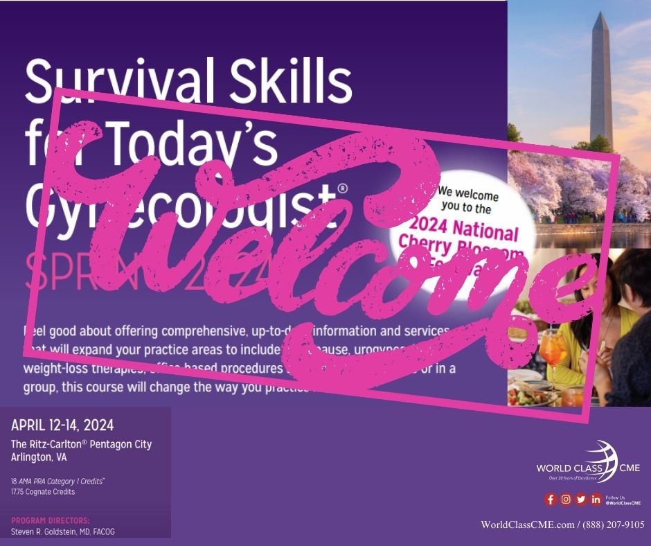 Welcome to all of our attendees. It is great to have you here. We hope you have an enriching experience. There is still time to register. Please visit WorldClassCME.com for more information. #CME #SurvivalSkills2024 #Gynecologist #WorldClassCME