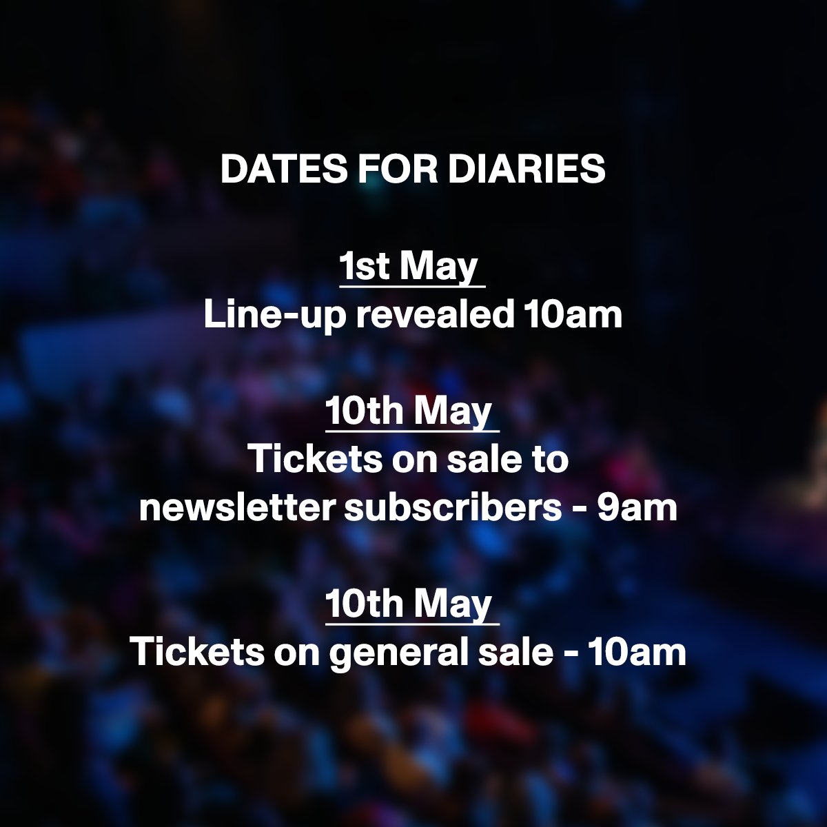 📆 DATES FOR DIARIES 📆 We are pleased to reveal that the #LIFI24 line-up will be revealed on 1st May 2024 👏 Tickets will go on sale on 10th May 2024, exclusively to newsletter subscribers first and then on general sale at 10am. Sign up 👉 eepurl.com/ilZEYI