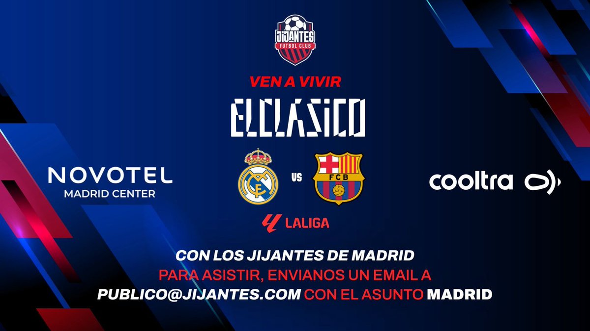 ‼ GANAS DE VOLVER A VEROS ‼ 😱 ¿Quieres vivir el Clásico del 21 de abril con Jijantes en Madrid? 🔥 Te esperamos en @NovotelMCenter para ver el Real Madrid-Barça junto a los compañeros de @cooltra ✍🏼 Para asistir, manda un correo a publico@jijantes.com con asunto MADRID