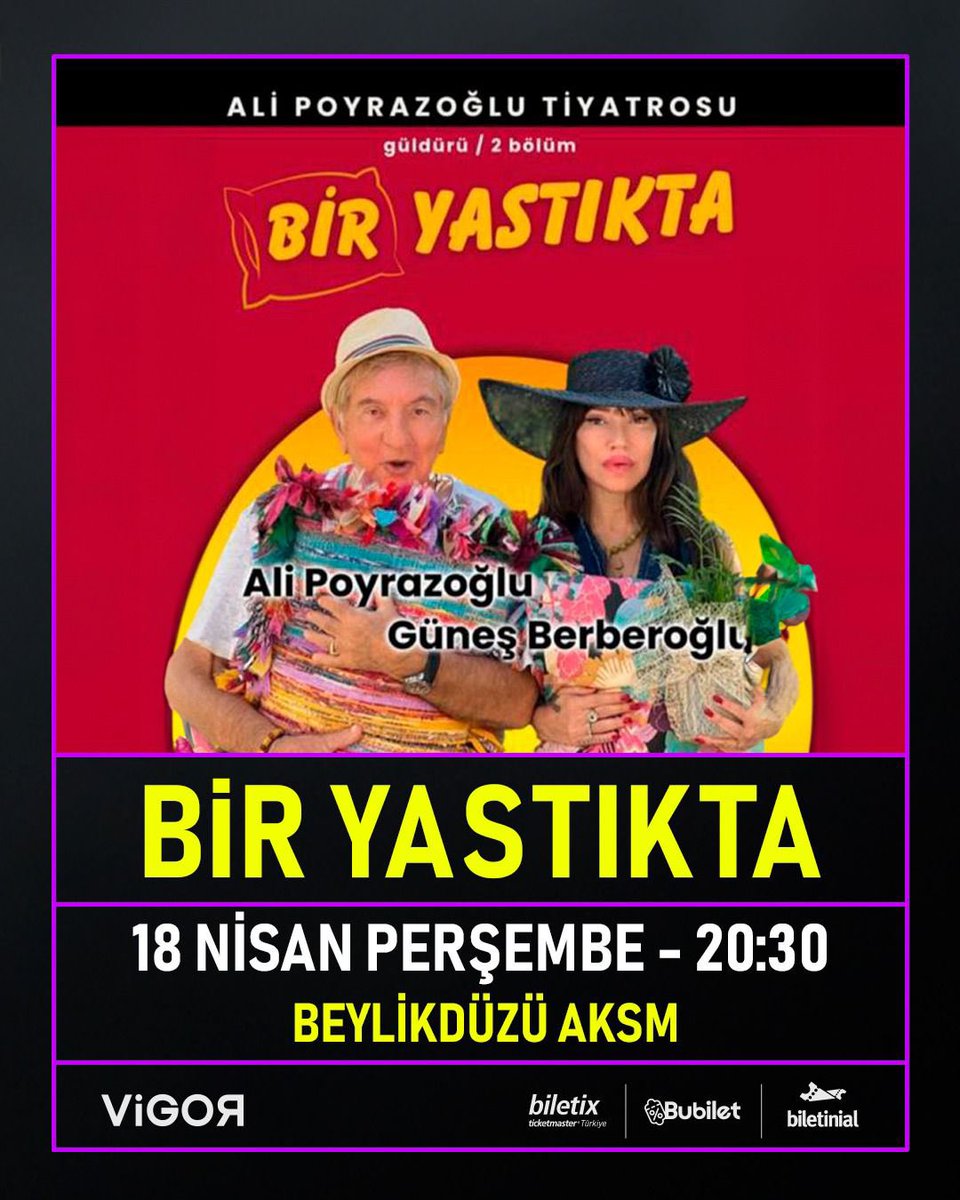 Beylikdüzü merhaba Yeni oyunu getireceğiz demiştik. Sözümüzü tutuyoruz. Yeni oyun BİR YASTIKTA Şenlikli bir güldürü 18 nisan perşembe 20.30 Beylikdüzü AKSM Hemen şimdi yerlerinizi almak için bilet satılan adresler fotoğrafta.. ALİ POYRAZOĞLU TİYATROSU BŞR YASTIKTA