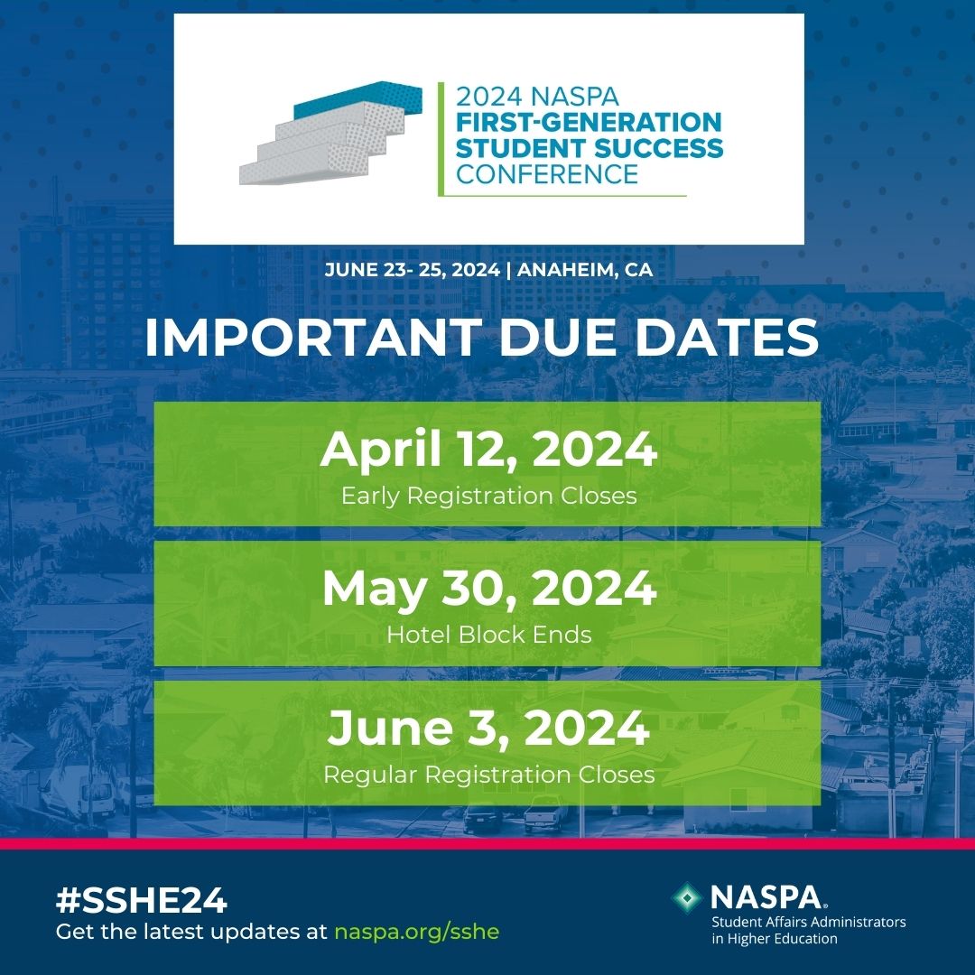 TODAY is your final chance to register for the 2024 First-generation Student Success Conference, part of #SSHE24, at the lowest $$ rate. Early registration closes today, so get registered at bit.ly/FGSS24.