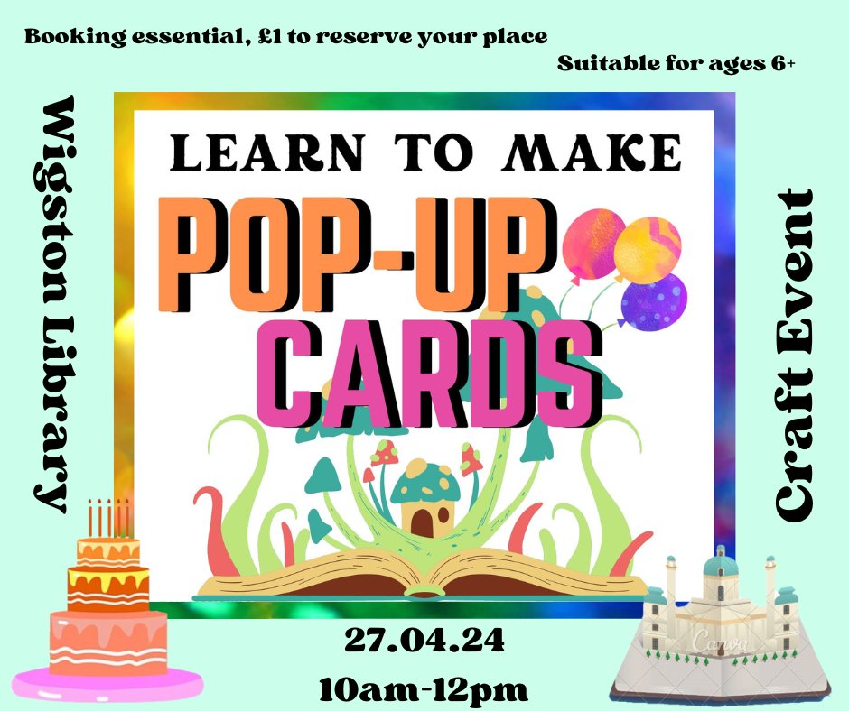 What's that? Another craft event at Wigston Library!

Come along and learn how to make pop-up cards! 🐳
Visit Wigston Library to book your space now (only £1 per child)

#leicslibraries #craftevent #popupcards #library