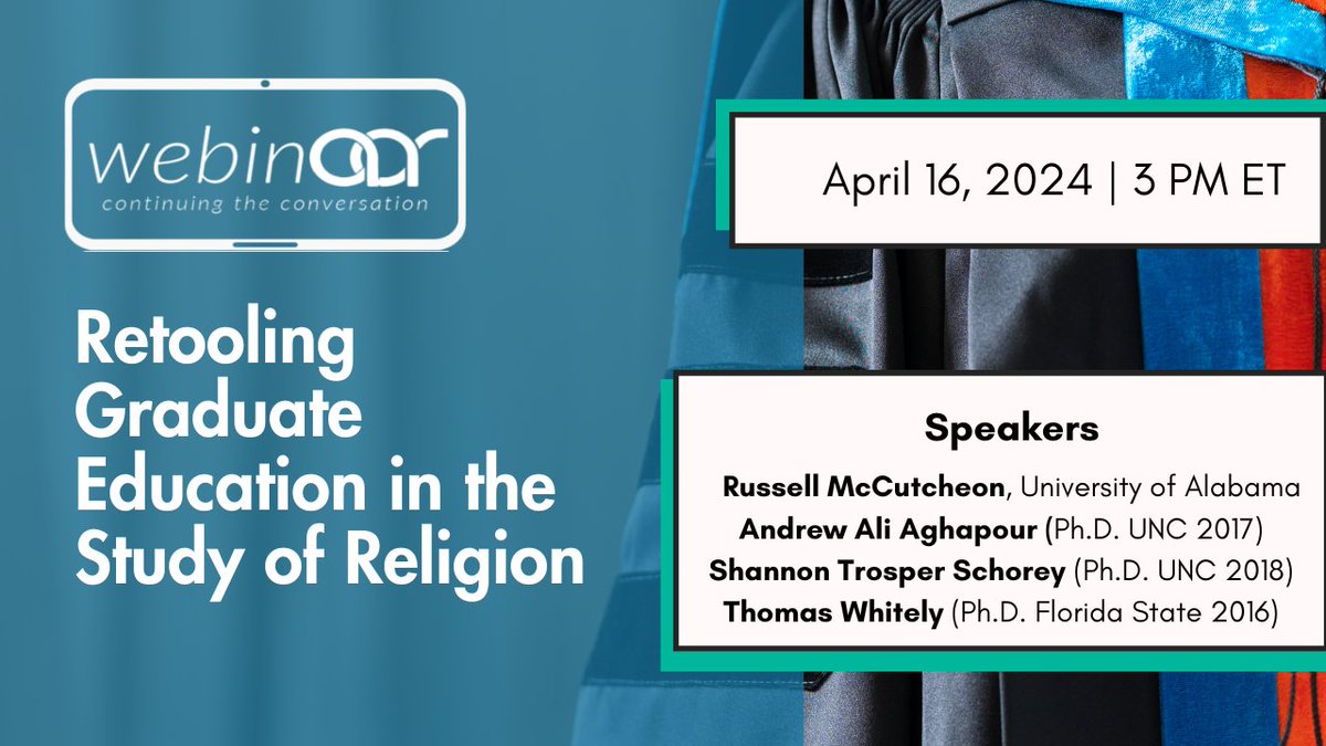 Make sure to register for the latest webinar from AAR's Academic Relations Committee happening on Tuesday, April 16 at 3 PM ET: 'Retooling Graduate Education in the Study of Religion' ow.ly/Ffg650ReeAa