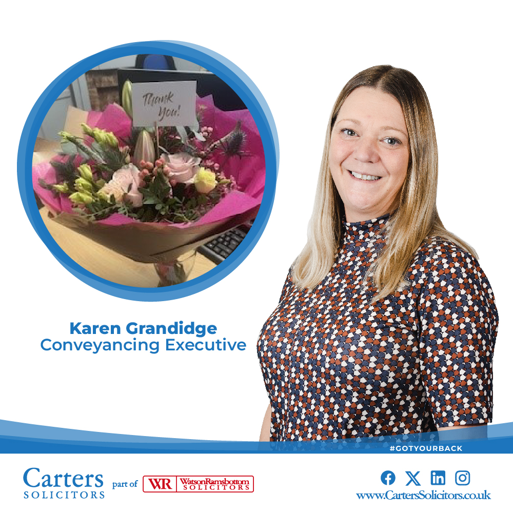 Check out these lovely flowers received by Conveyancing Executive Karen Grandidge 💮

Read more about Karen & her work below ⬇️

carterssolicitors.co.uk/team/karen-gra…

#GotYourBack