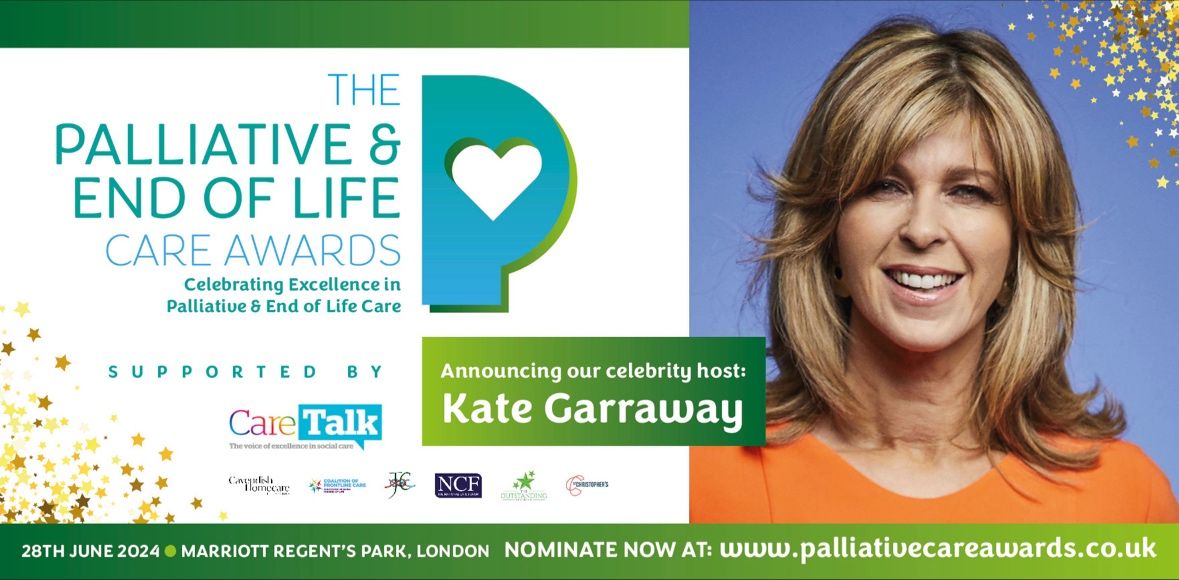 Our Directors are delighted to be involved in these invaluable awards alongside celebrity host @KateGarraway There is still time to get your nominations in here: buff.ly/3SFcQFs #palliativecare #endoflifecare #awards @caretalkmag #outstandingcare