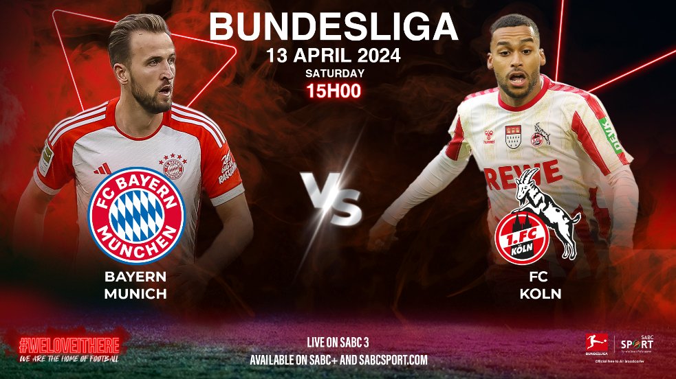 Game Day!!!⚽️ Get ready for some #Bundesliga action!! 🚨Live 📅Sat, 13 April ⏲️15:00 📺SABC 3 🌐sabcsport.com 📱SABC+ #Bundesliga #SABCSportFootball