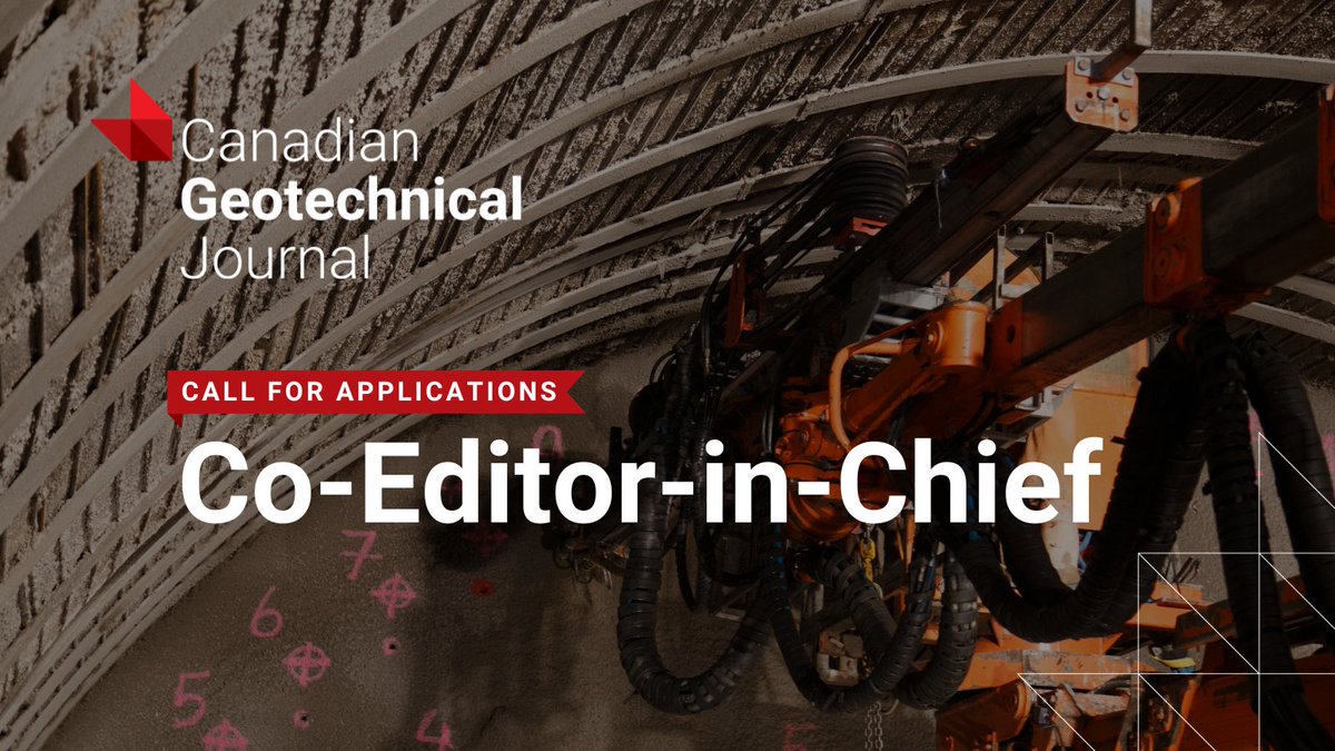 We're seeking a Co-Editor-in-Chief! This is a unique opportunity to co-lead the editorial vision for a thriving journal with over 700 submissions/year. If you're a champion of geotechnical research, we want to hear from you! Learn more ➡️ ow.ly/T35750Reojx @CanadianGeotech