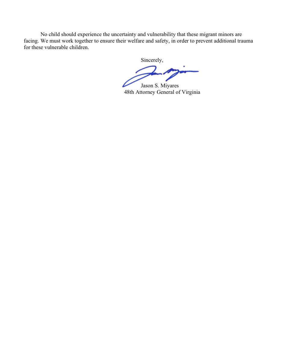 The missing migrant children issue continues to be a problem. In February, I urged the Biden Administration to inform Virginia localities when a child is placed in their jurisdiction. I have received no response.  Thanks to @RepMGriffith for introducing the Unaccompanied Minor…