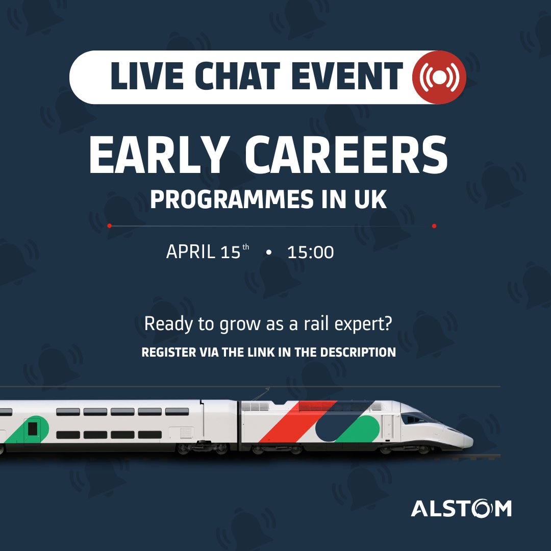 Interested in joining our early careers programmes in the UK? We are hosting a live chat event where you can talk to some of our current apprentices and graduates about their experience on Monday 15th at 3pm. Register here: alstom-emea.career-inspiration.com/live-chat/3359…