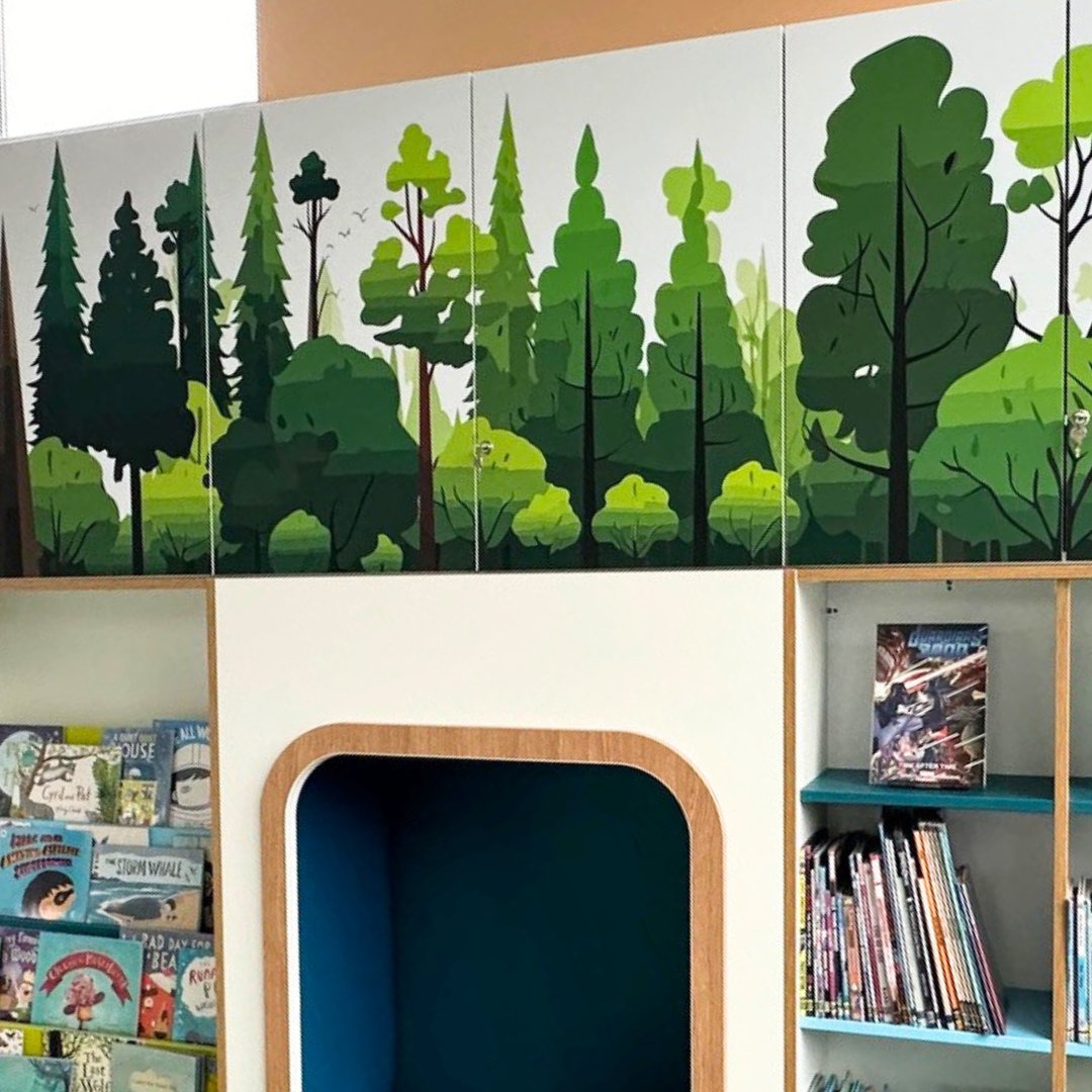 Embark on a journey through the bespoke beauty of StoryWall® – where nature's allure meets your vision. 🌿 As pictured here with these woodland themed graphics at Dunchurch Library! 📚✨ ow.ly/nrJ450ReQJA

#librarydesign #lovelibraries #dunchurch #warwickshirelibraries