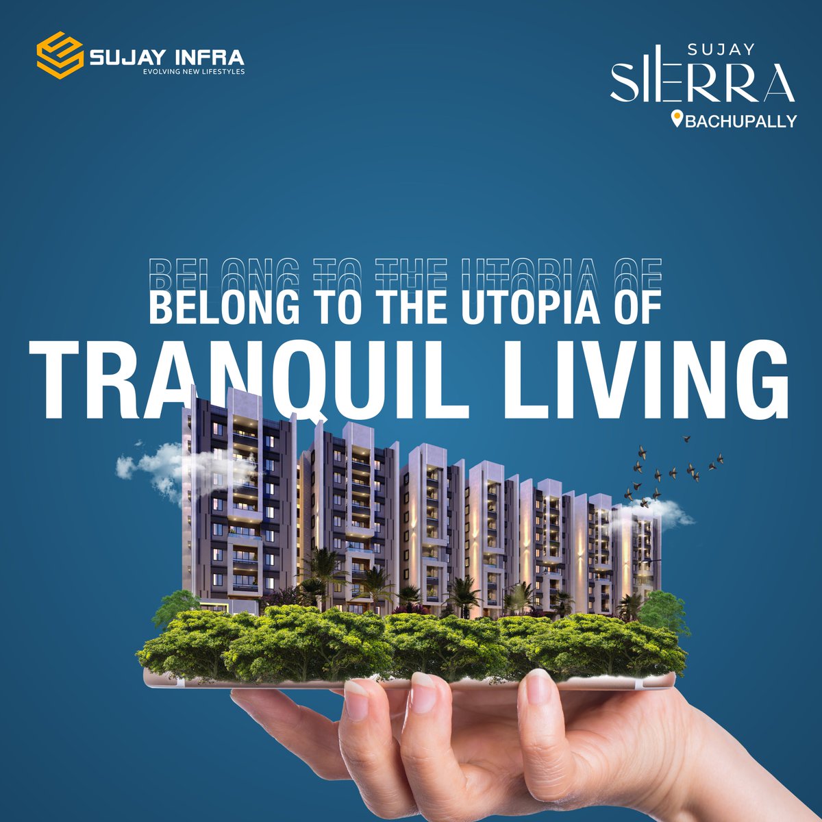 Enveloped in the hues of serenity amidst the conveniences of an urban lifestyle, this home nurtures tranquil living.

#sujayinfra #bachupally #apartmentliving #luxuryflatsforsale #flatsinhyderabad