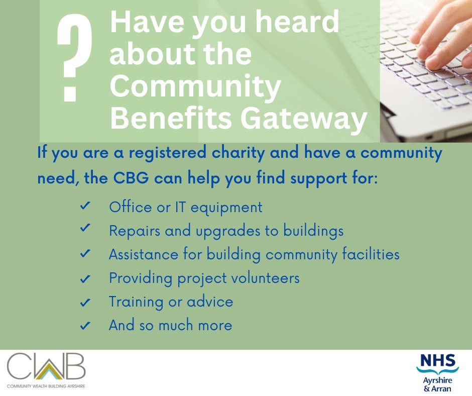 Have you heard about the Community Benefits gateway? NHS Ayrshire & Arran supports community benefits and encouraging Third Sector Organisations and local suppliers to get involved. Read about about the community benefits awarded across Ayrshire here: nhsaaa.net/wp-content/upl…