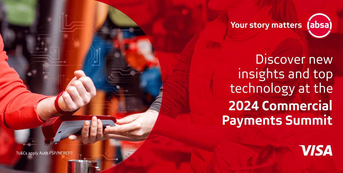 Give your business and customer experience an edge. Join the 2024 Commercial Payments Summit to discover top technology and leading conversations that can impact your business. 16 April 2024 Sandton Convention Centre 08:00 – 16:00 Register for free: eur.cvent.me/Xbol1
