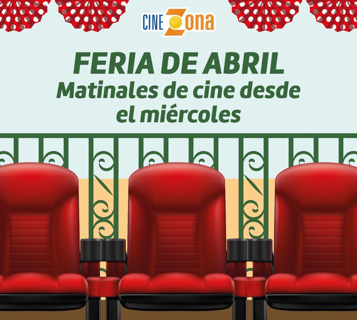 ¡Una Feria 💃🏻DE CINE🎬! 🍿Desde el miércoles 15 al domingo 21 de abil no te pierdas nuestras Sesiones Matinales de #CineZona 🍿 🎟️ cczonaeste.com #feria #sesionesmatinales #cine #peliculas #feriadesevilla #sevilla #sevillaeste