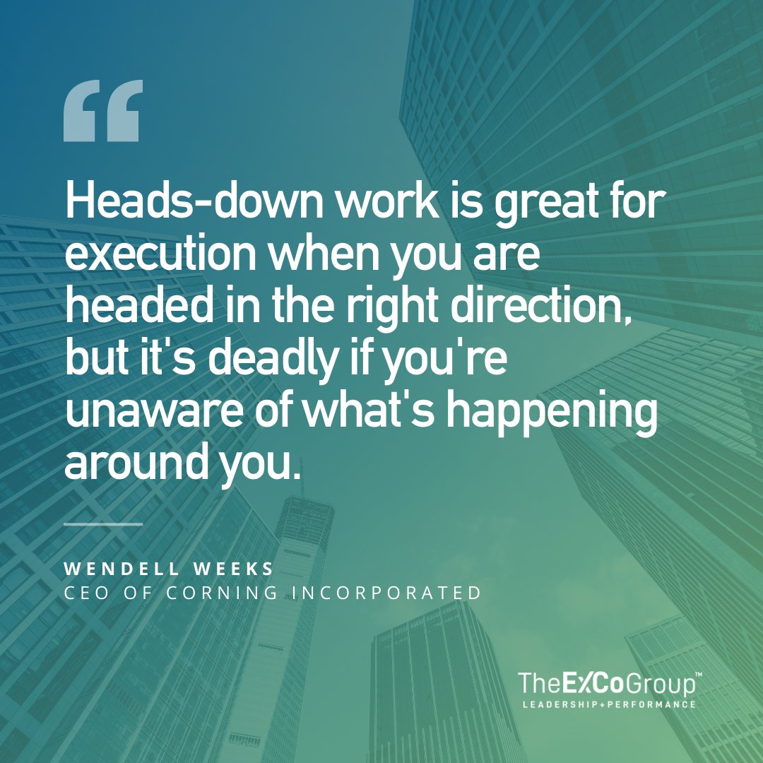 ExCoLeadership's tweet image. Work “heads-up” to adapt your strategy to the world around you. 

Wendell Weeks, CEO @Corning, shares common leadership pitfalls. 

🔗 hubs.la/Q02rv4HY0 

#BalancedExecution #SituationalAwareness