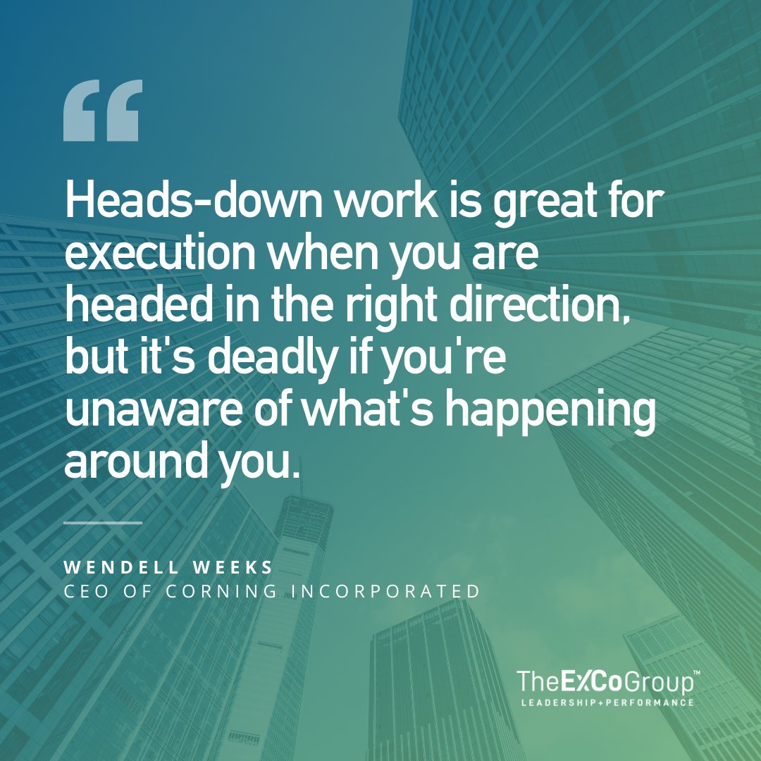 Work “heads-up” to adapt your strategy to the world around you. 

Wendell Weeks, CEO @Corning, shares common leadership pitfalls. 

🔗 hubs.la/Q02rv4HY0 

#BalancedExecution #SituationalAwareness