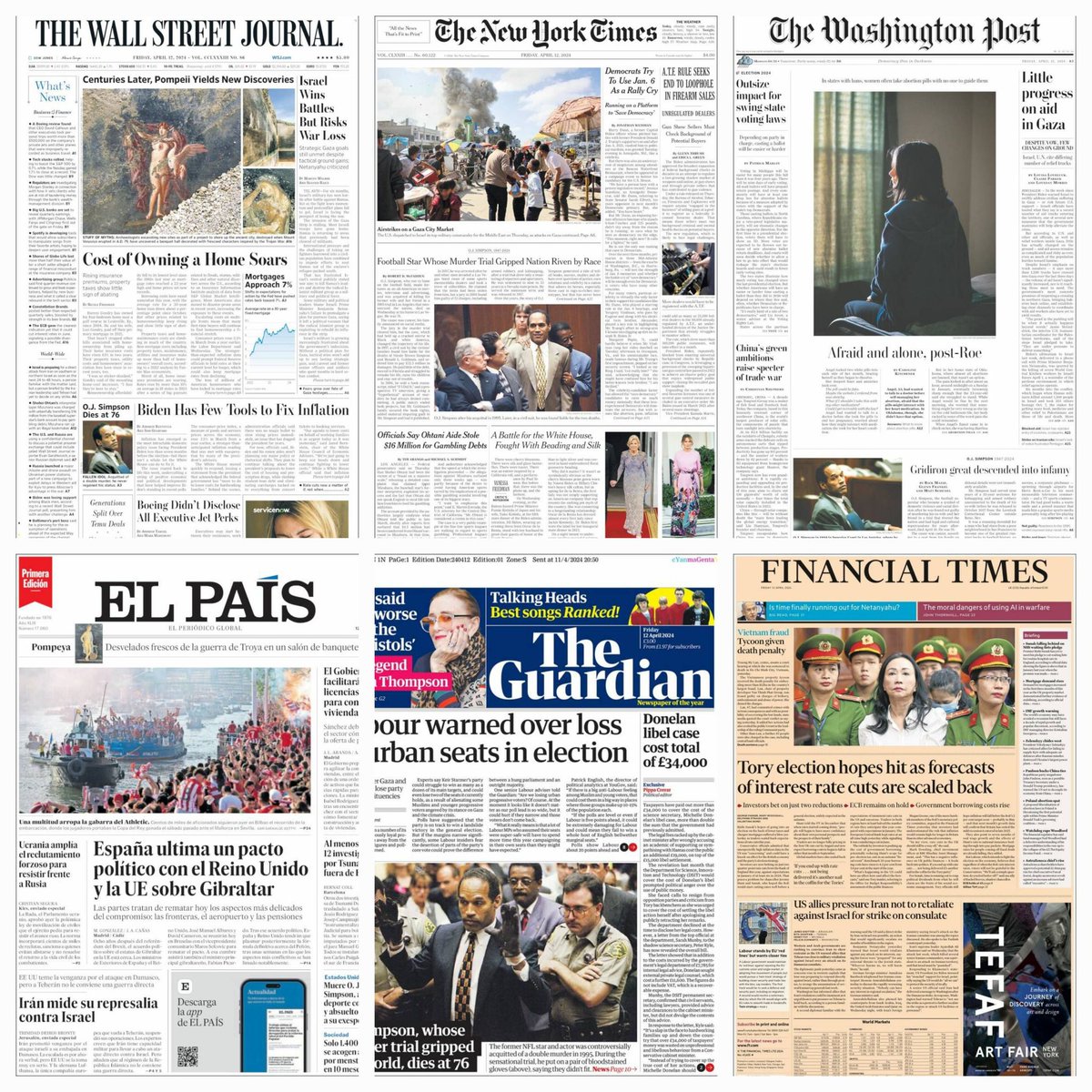 Periódicos en el mundo... #TheWallstreetJournal #Thenewyorktimes #Thewashingtonpost #TheGuardian #ElPaís #Financialtimes #news #newspaper #april12