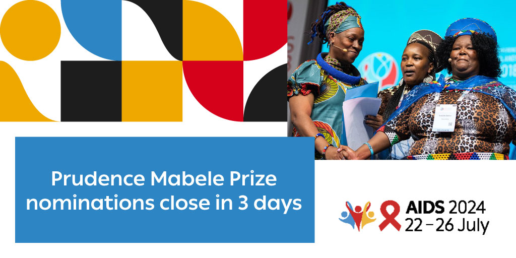 🗓️ Nominations for the #AIDS2024 Prudence Mabele Prize close in 3 days! The #prize is a USD 25,000 endowment named in honour of Prudence Mabele, a trailblazing #activist for the rights of women & people living with #HIV. ☑️ Learn more & nominate! aids2024.org/awards