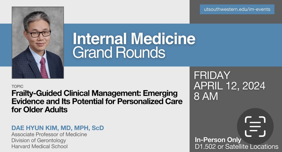 UnaMakris's tweet image. Looking forward to @UTSWInternalMed Grand Rounds this morning on #frailty guided management. Thank you Dr Rubin for inviting @DaeKimMD - so much that med and surgical specialists can learn and apply in this area! #gerirheum 

@DrRamonaRhodes1
@UTSWRheum