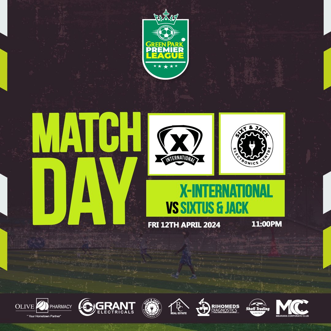 🟡 𝗠𝗔𝗧𝗖𝗛𝘿𝘼𝙔🟢🔥 

X-International 🆚 Sixtus&Jack Electronics

🕠 11:00pm (EAT)
🏆 Premier League
🏟 Green Park Stadium

See you there!🔥🔥⚽️ 
#GreenParkPremierLeague