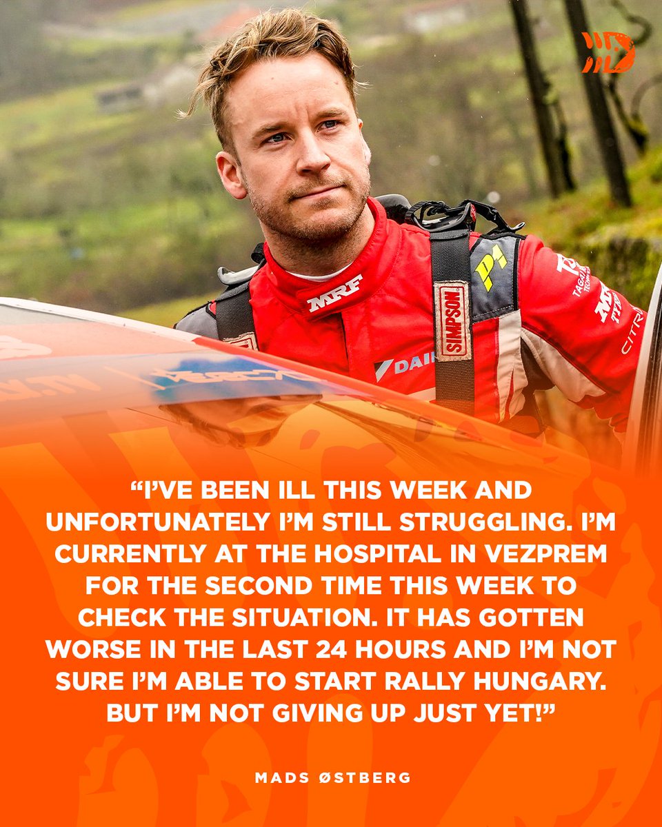 ⚠️ Mads Østberg may be forced to withdraw from the ERC season opener, Rally Hungary, at the last minute due to illness