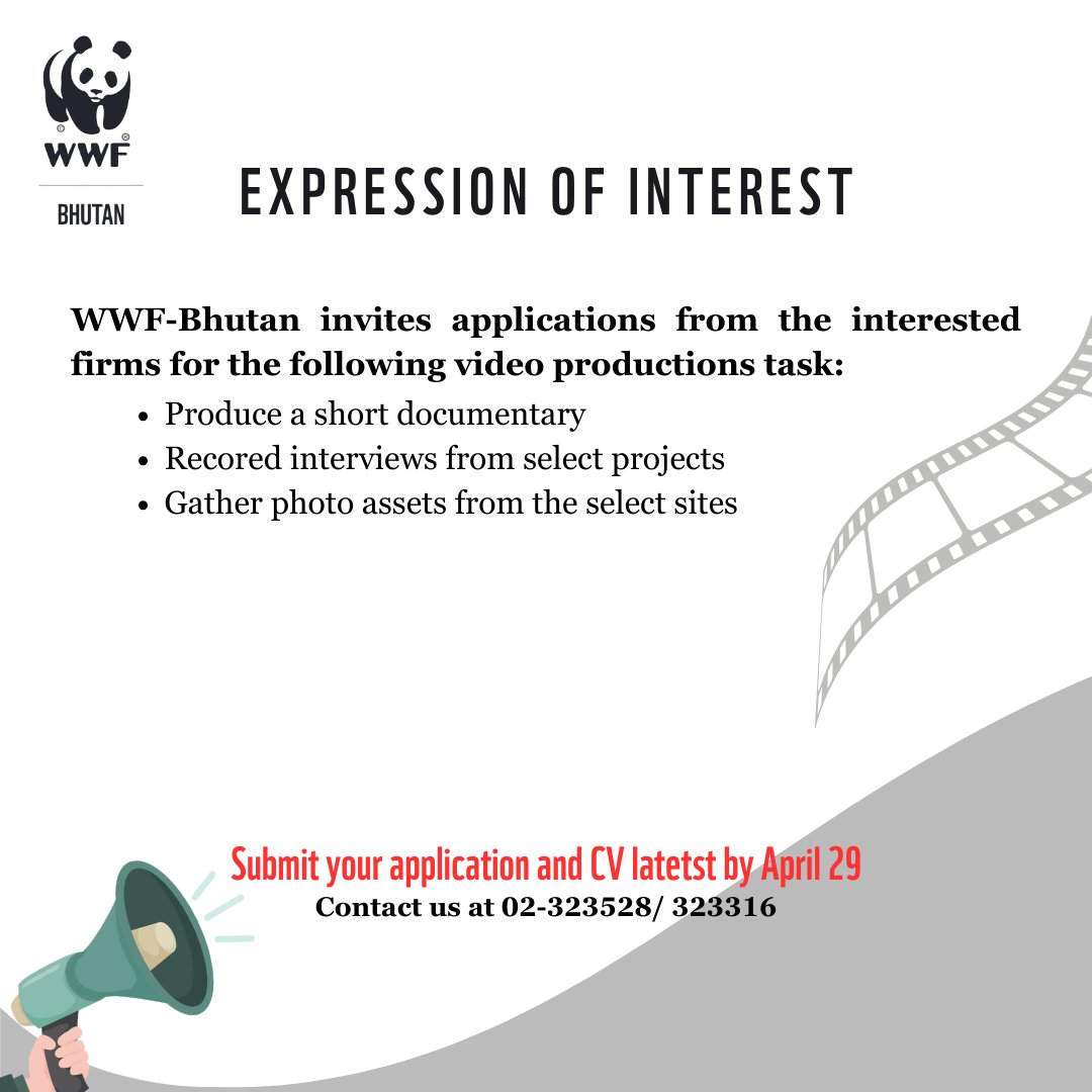 WWF-Bhutan invites application from the interested firms to produce a short documentary and to gather interviews based on the spiritual and cultural perspectives on tigers from the project sites. Read more about the project here: wwfbhutan.org.bt/opportunities/…