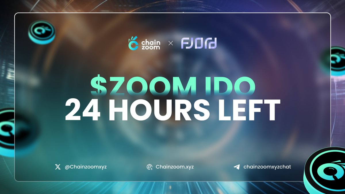 ⏰Only 24 hours left until $ZOOM IDO on @FjordFoundry concluded! 450+ Participants, $1M+ Raised so far🔥 🌐Network: Ethereum 💵Purchase with $USDT/ $USDC/ $ETH/ $WETH 🔗Participate here: app.v2.fjordfoundry.com/pools/0xD362BD…