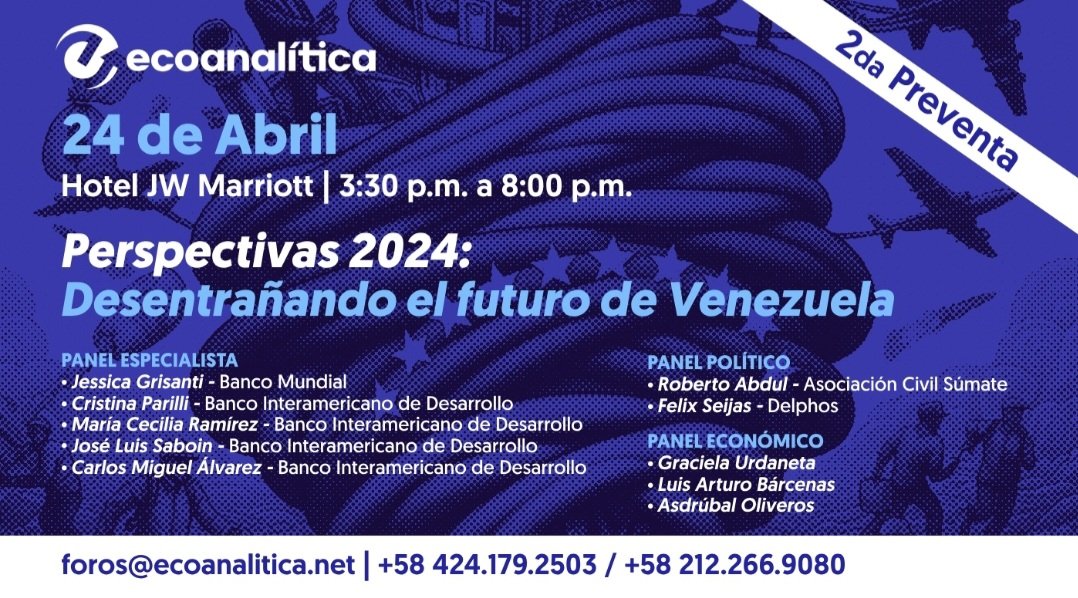 Quedan pocos días para llevar a cabo nuestro #ForoPerspectivas: Desentrañando el futuro de Venezuela, espacio en el que especialistas debatirán los escenarios económicos luego de la no renovación de la licencia n°44, la visión política de cara a las elecciones de julio y otros…