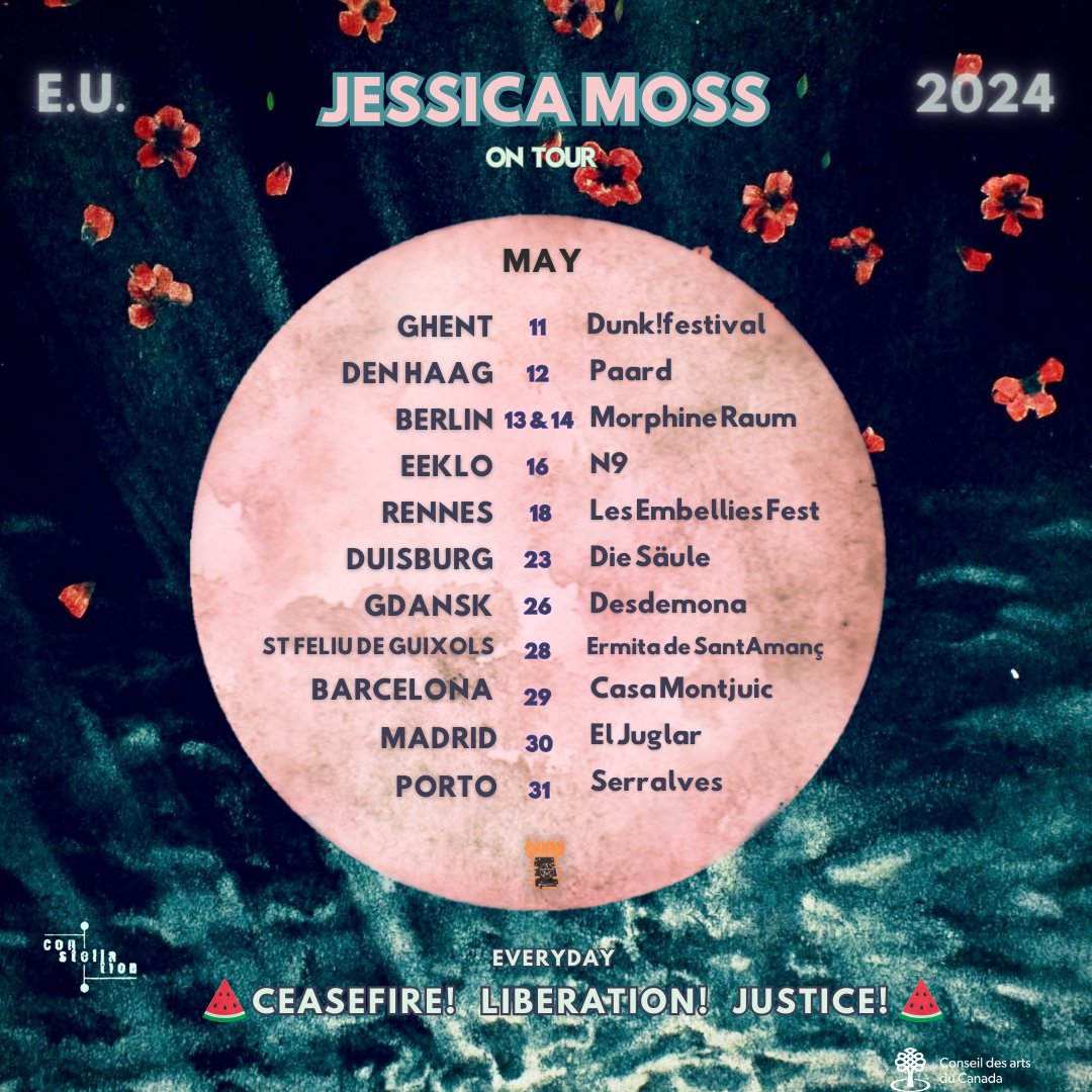Jessica Moss is heading out to Europe this coming May. She will be performing shows in Belgium (Dunk! Fest in Ghent), France (Les Embellies Fest in Rennes), The Netherlands, Poland, Berlin (as part of a residency at Morphine Raum), Spain and Portugal. cstrecords.com/pages/jessica-…