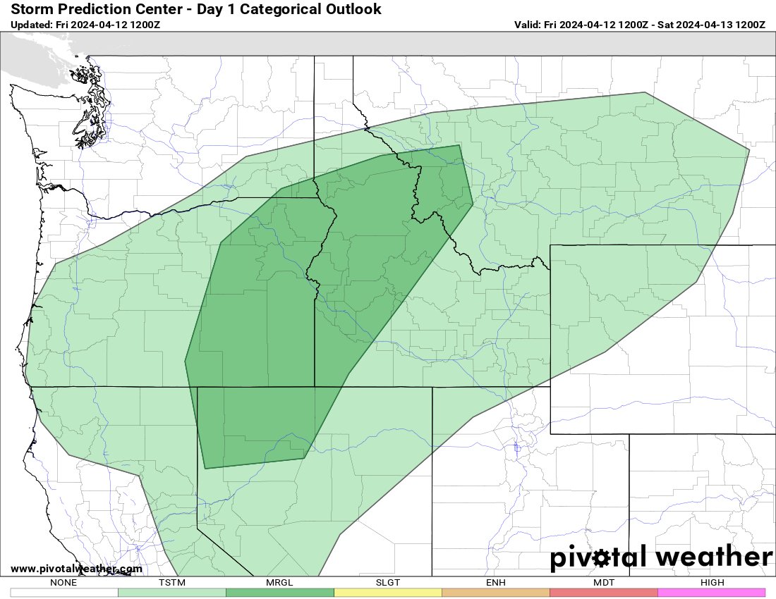 There is a Marginal Risk of severe thunderstorms across portions of the Northern Inter Mountain region. #IDwx #NVwx #ORwx