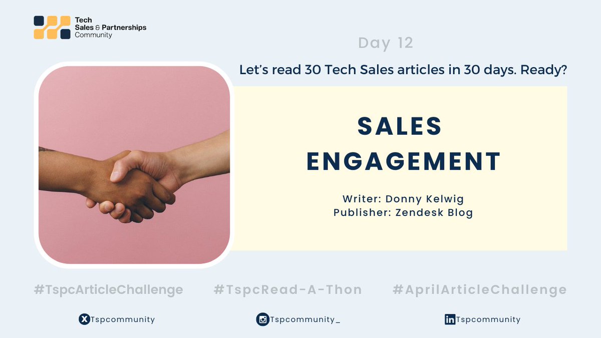 Tech Sales Read-A-Thon🚀 Day 1️⃣2️⃣

Are you having fun with #TspcArticleChallenge? Cos we are 😎

Learn the best ways to engage your potential buyers
🔗zendesk.com/blog/sales-eng…

#TspcArticleChallenge #AprilArticleChallenge #TspcReadAThon #TechSalesArticleChallenge