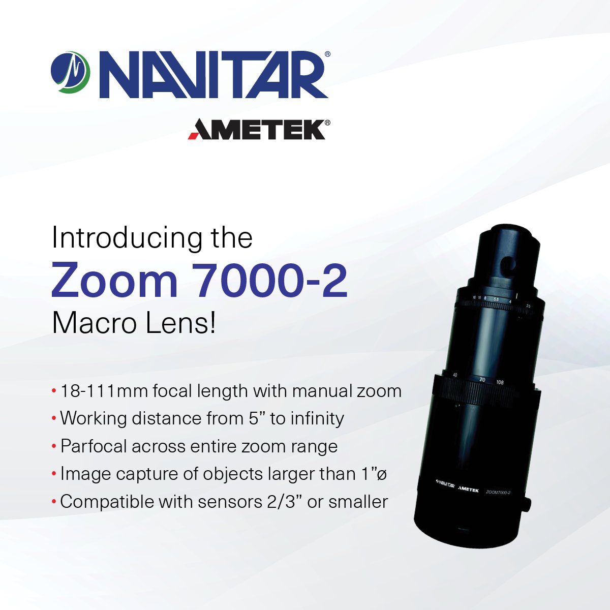 Introducing the Zoom 7000-2 Macro Lens from Navitar! 

Capture exceptional images with our next-generation macro imaging system! 

Learn more: navitar.com/products/imagi…

#Navitar #MacroImaging #Zoom7000 #NewLaunch #OpticalPerformance #ImagingSystem #Camera lenses