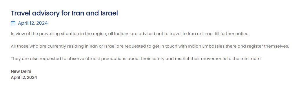 Travel advisory issued for Indians living in Iran and Israel by #MEA #TheRealTalkin