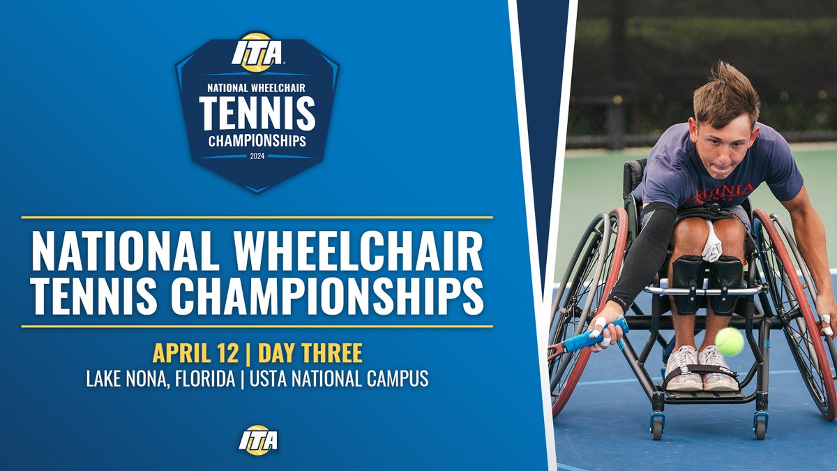 Taking To The Courts Again Today 🏆 ℹ️ ITA National Wheelchair Championships 📍 USTA National Campus 🏟️ Courts 9-12 & 15-18 📊 tinyurl.com/59u6c5uh (Draws) 📺 tinyurl.com/4hu99vhd (Live Stream) 📸 tinyurl.com/52t25ep4 (Photos) #WeAreCollegeTennis | #WheelchairNats