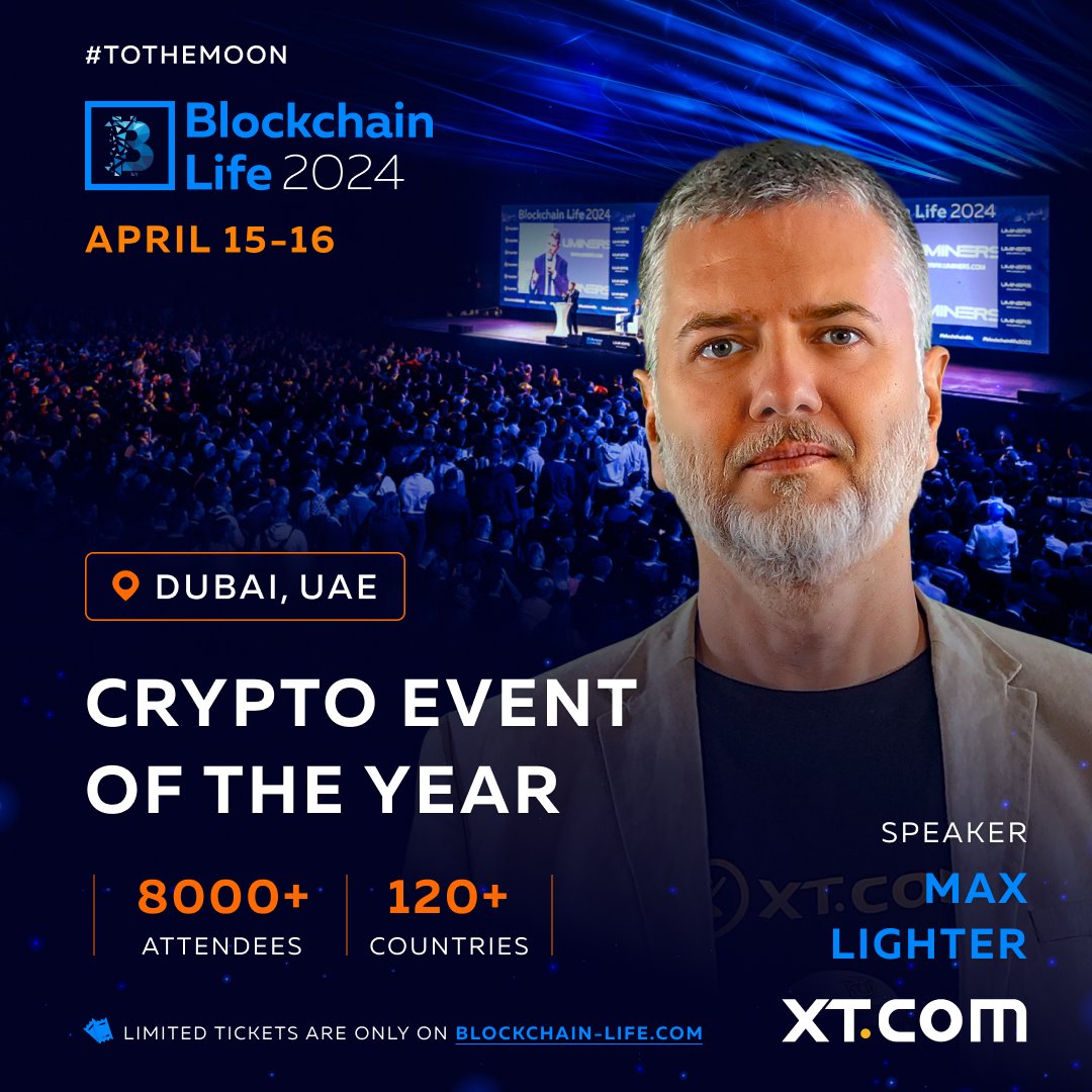 Catch @MaxLighter555 – General Manager at @XTexchange MENA & CIS on stage at #BlockchainLife2024 in Dubai! Join 8000+ attendees at the Crypto Event of the Year. 🎟️ Buy tickets: blockchain-life.com/asia/en/#ticke…