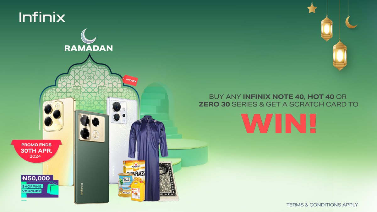The joy of Ramadan continues with our extended #InfinixRamadanPromo! 📷We've decided to prolong the festivities until 30th of April, so you have more opportunities to win amazing gifts with every purchase of the Infinix Note 40, Hot 40, or Zero 30 series. Keep spreading love.