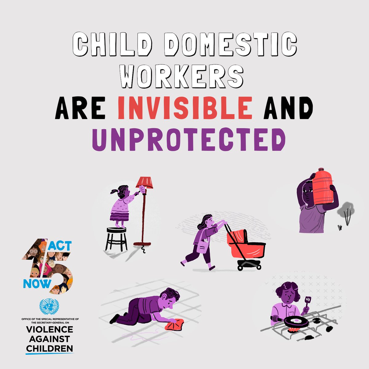 Because of how they work and live, #ChildDomestic workers are often invisible and disconnected from services, including protection. Being invisible prevents them from fulfilling their rights, “development”, wellbeing and protection. 🔗violenceagainstchildren.un.org/sites/violence… #ActNOWToEndVAC