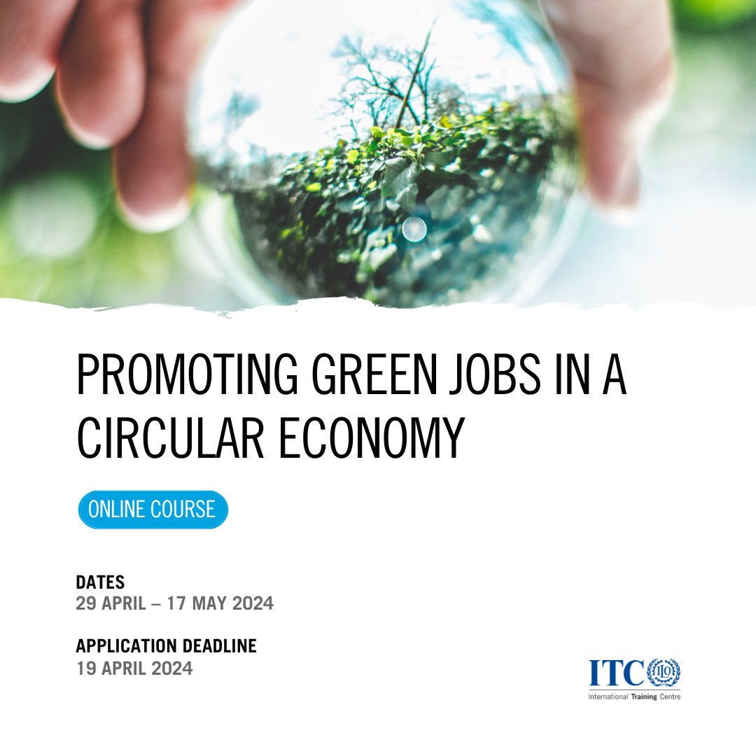 📢 Last call for applications! 🌿 Join us in promoting green jobs a circular economy! Learn how to create more sustainable employment opportunities and contribute to a greener future. Apply now for the online course before the April 19! 🔗Apply today: cutt.ly/hw7tB9tm