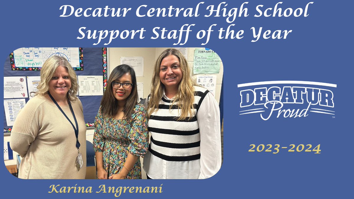 MSDDecaturHR (@msddecaturhr) on Twitter photo Congratulations to our DCHS Support Staff of the Year Karina Angrenani. Thank you for all that you do! We are #decaturproud of you!
<a href="/DCHS_hawks/">Decatur Central</a> <a href="/Steph_Hofer/">Dr. Stephanie Hofer</a> <a href="/MSDDecatur/">MSD Decatur</a> Congratulations to our DCHS Support Staff of the Year Karina Angrenani. Thank you for all that you do! We are #decaturproud of you!
<a href="/DCHS_hawks/">Decatur Central</a> <a href="/Steph_Hofer/">Dr. Stephanie Hofer</a> <a href="/MSDDecatur/">MSD Decatur</a>