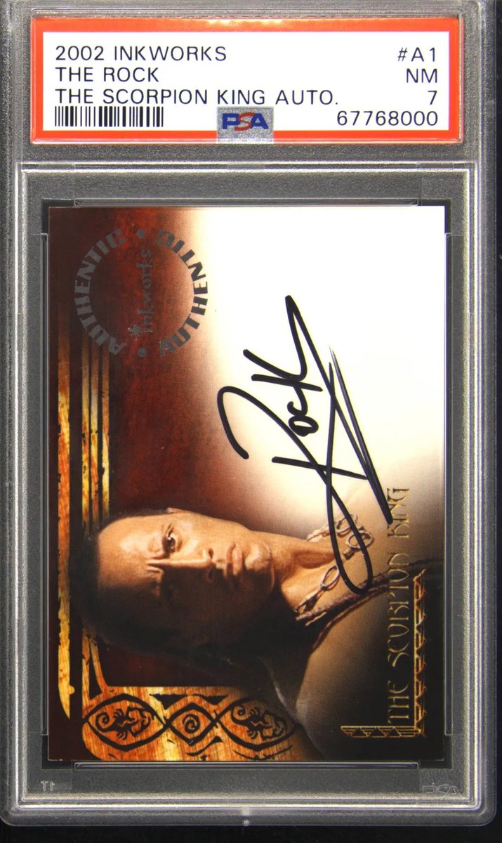 Tony and I were talking about this on our latest Three Count video (please check it out if you haven't already) Dwayne Johnson signed this 2002 Scorpion King card as The Rock. It sold last month for $2750.