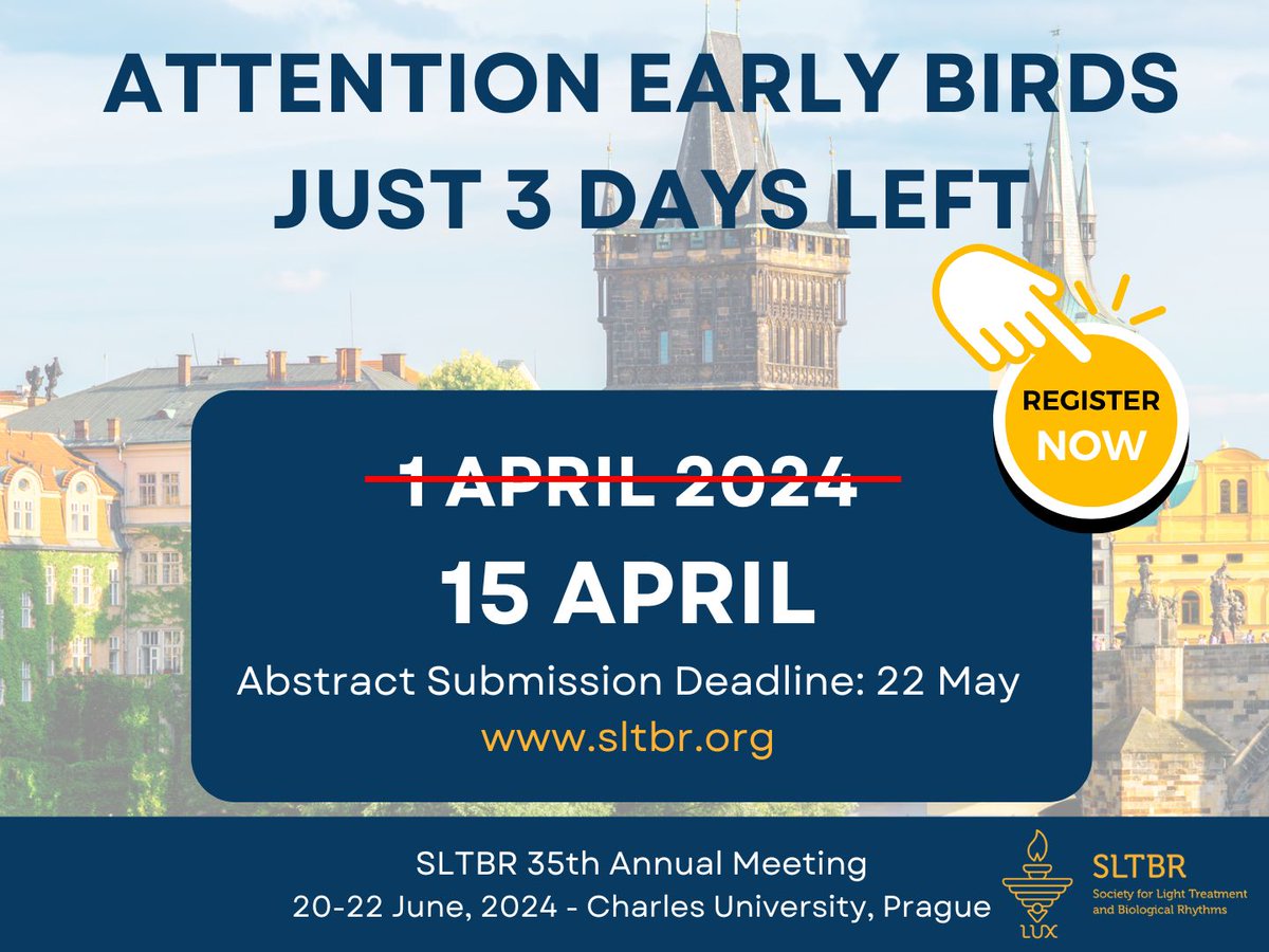 💡Early Bird Registration Closing Soon! Just 3 days left! Conference Highlights:✨Circadian Medicine✨Light Measurement & Clinical Implications✨Future of Circadian Health✨Translational Circadian Science✨Special Sessions for Early Career Researchers - sltbr.org