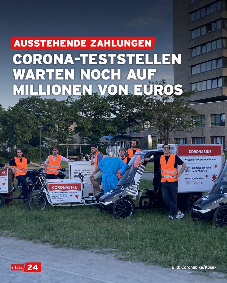 rbb24's tweet photo. Die Pandemie ist längst vorbei, das Geld lässt auf sich warten: Ehemaligen Betreibern von #Corona-#Teststellen in #Berlin wurden einige Millionen noch nicht ausgezahlt. Die #KassenärztlicheVereinigung verweist auf langwierige Prüfungen. https://t.co/XLKXalpfeV https://t.co/EiG9MIMEij
