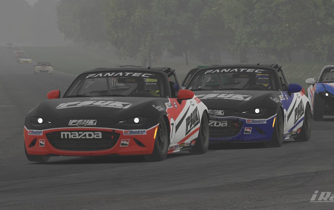 A great shot of a P1 and P2 finish last night from Josh Parrott & Ryan Leech in the Mazdas on @iRacing 

@RyanLeechRacing @JP_SimRacing